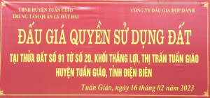 Đấu giá thành công thửa đất số 91 tờ số 20, khối Thắng lợi, thị trấn Tuần Giáo