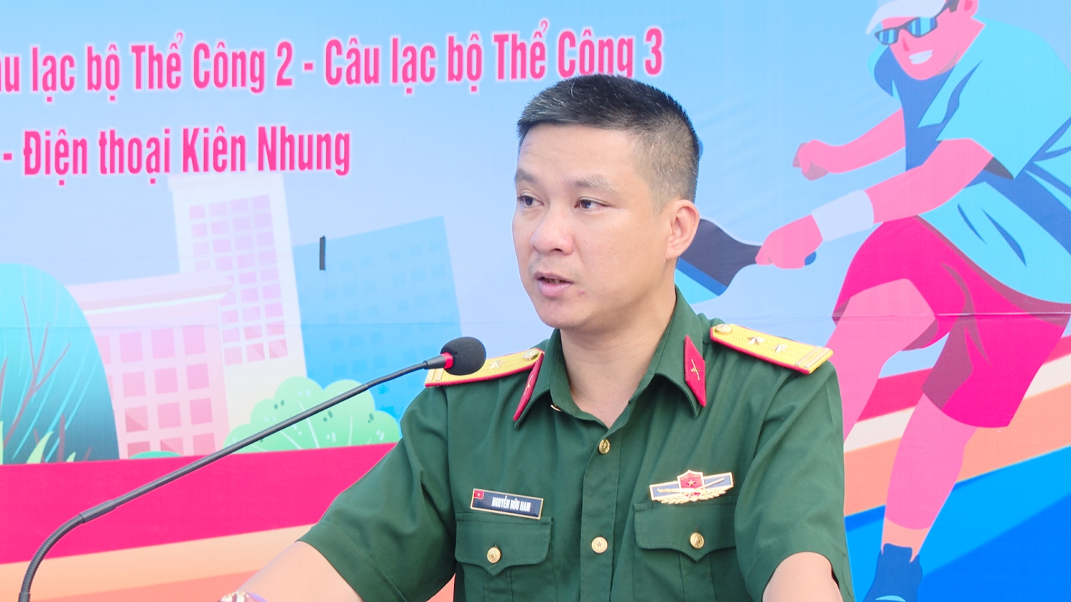 Đồng chí Nguyễn Hữu Nam UVBTV, Chỉ huy trưởng Ban CHQS huyện, Trưởng BTC Giải phát biểu khai mạc